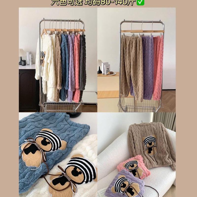 Qc (mã mới) Bộ ngủ lông xoăn GẤU mũ 6 màu An nhiên shop mùa đông Women Nữ - bộ Áo lông Ann Nhiên 4