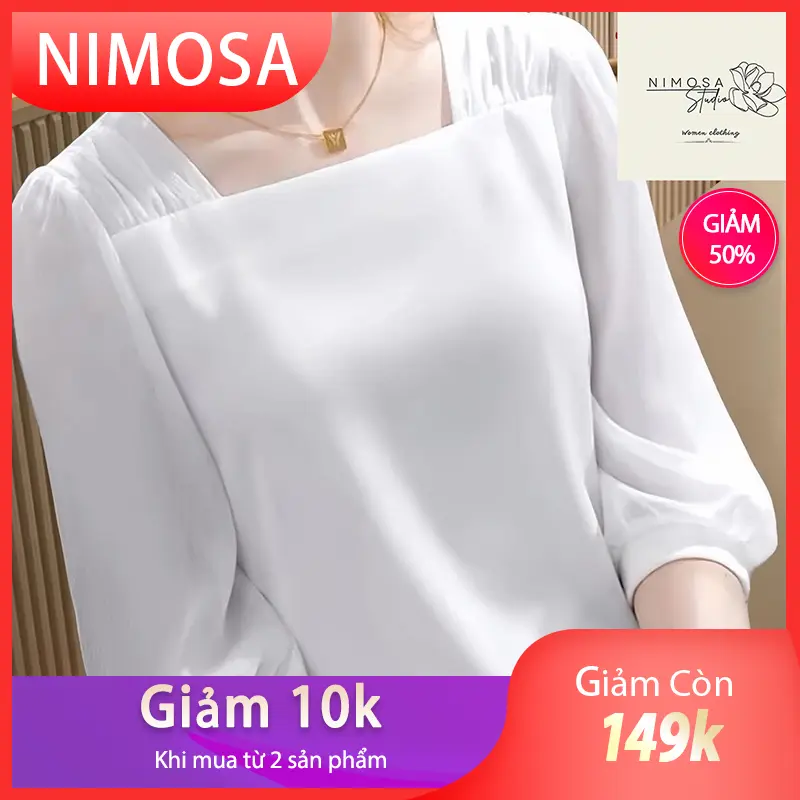 NIMOSA - Áo Trung Niên Nữ Cho Mẹ Cổ Vuông,Áo Lụa Trơn Thiết Kế Đơn Giản Lịch Sự.Có size Lớn 85KG Women Top