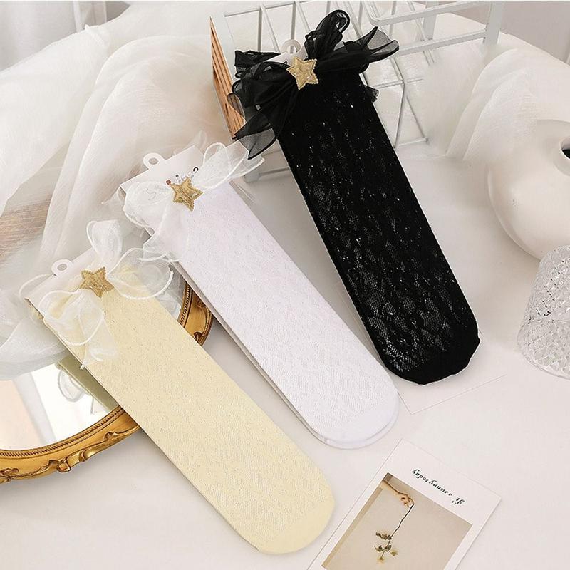 Product Introduction of Stoking Tinggi Lutut, Gaya Korea, Ikatan Simpul Comel dan Comel, Pelbagai Warna, Bahan Kapas Kasa Berongga, Sesuai untuk Kanak-kanak Perempuan, Stokin Panjang, Kaus Kaki Kanak-kanak, Stoking 8