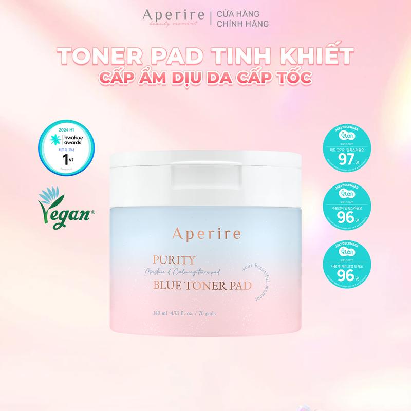 [Võ Hà Linh x Aperire] Toner Pad Tinh Khiết Cấp Ẩm Hỗ Trợ Dịu Da Cấp Tốc Aperire Purity Blue Moisture and Calming Toner Pad 140ml/70 miếng + Tặng 1 sample mặt nạ đất sét 10g