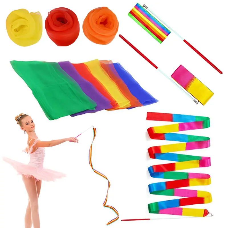Children Handheld Ribbon Six Color Scarves Nylon Kids Outdoor Sports Toys Exercise Kindergarten Dance Performance Props TMZ