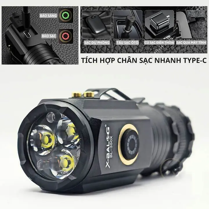 X-BALOG 350X Đèn pin cầm tay mini siêu sáng vỏ nhôm chống nước IPX7 độ sáng tối đa 2000 Đèn cầm tay 1
