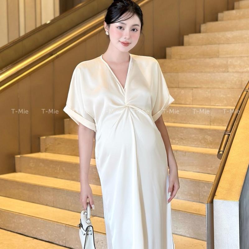 T-Mie | Váy Bầu Thiết Kế Cao Cấp Chất Lụa Cổ V Tay Dơi Sang Trọng Cho Nàng Diện Đi Tiệc, md5172 8