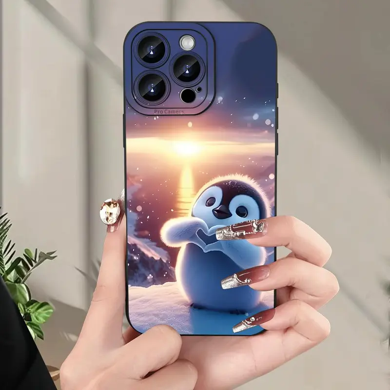 Cute Penguin Pattern Phone Case, Decorative Phone Protector Cover, Phone Accessories Compatible with iPhone 11 12 13 14 15 Pro Max XR X XS 7 8 Plus SE Mini 7