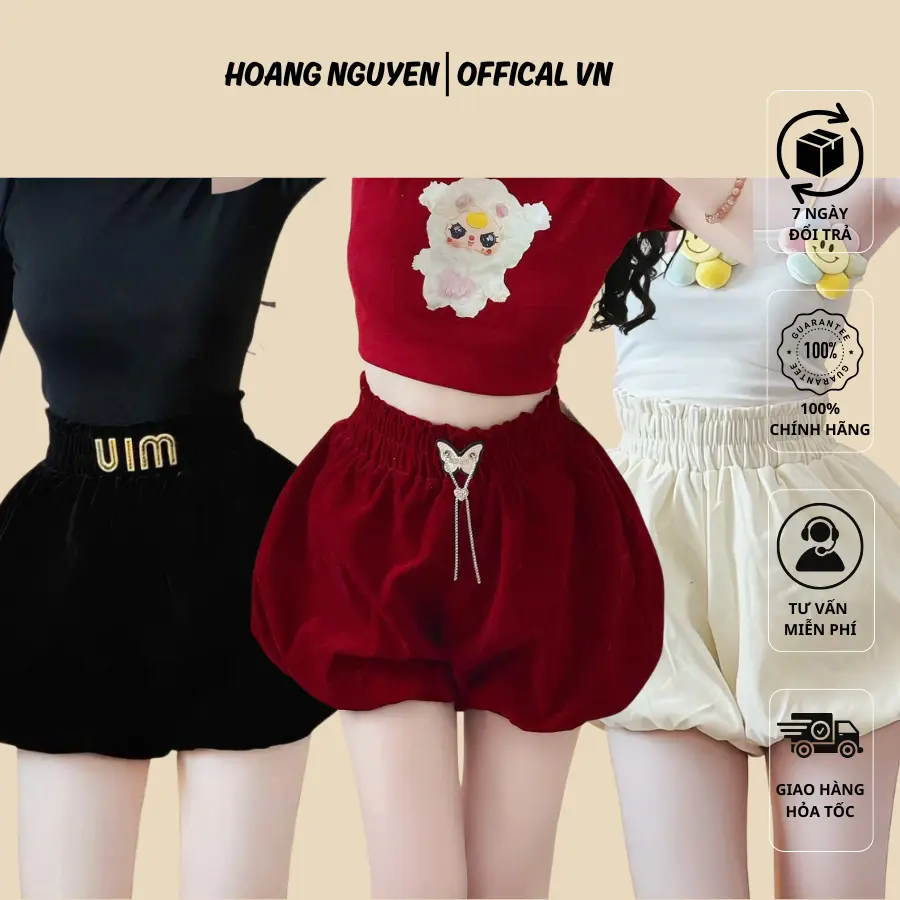 QUẦN ĐÙI NHUNG BÍ TRƠN, ĐÍNH CHỮ MEO, ĐÍNH BƯỚM trước cực hot Siêu dễ thương , chất nhung dày dặn mềm mịn - U046 Nữ Women Pants