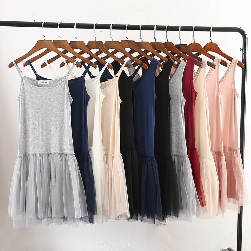 [LS] Modal Sleeveless Dress Strap Tank Midi Dress Low Waist Mesh Dress Plus Size Base Dress Hot Sale New Women's Fashion Minimalist Model 6644 Basic Lady