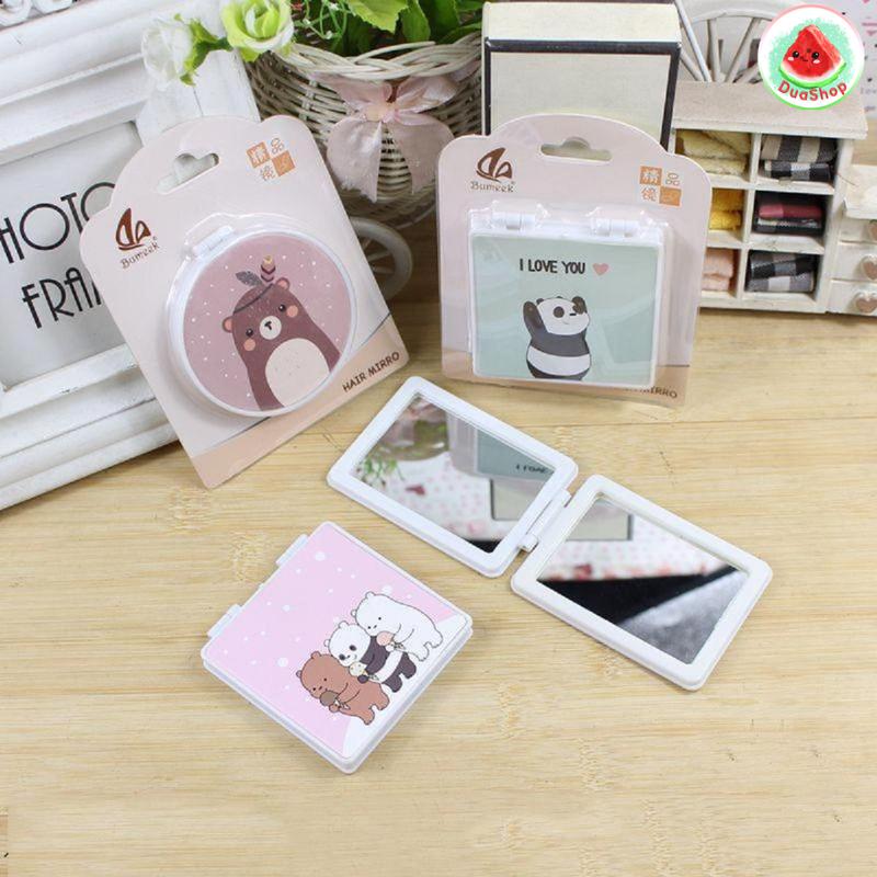 Gương cầm tay mini gập 2 mặt hoạt hình - Nhựa + gương - Kích thước: tròn 7cm, vuông 7cm, chữ nhật 6x8cm Trang Điểm Mỹ Phẩm Cosmetic