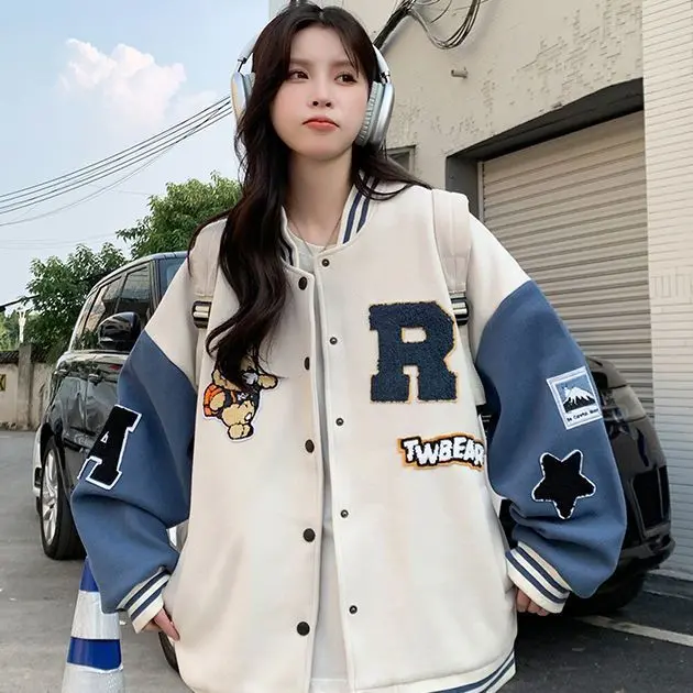 Đồng Phục Bóng Chày Thêu, Phong Cách Cổ Điển Mỹ, Thiết Kế Chắp Vá, Dáng Rộng Vừa Vặn, Phong Cách Hàn Quốc, Thích Hợp Cho Mùa Xuân Và Mùa Thu, Hàng Mới Về, Áo Khoác Cardigan Dễ Phối Đồ Cho Học Sinh, Thời Trang Nữ Jacket Women Top 3