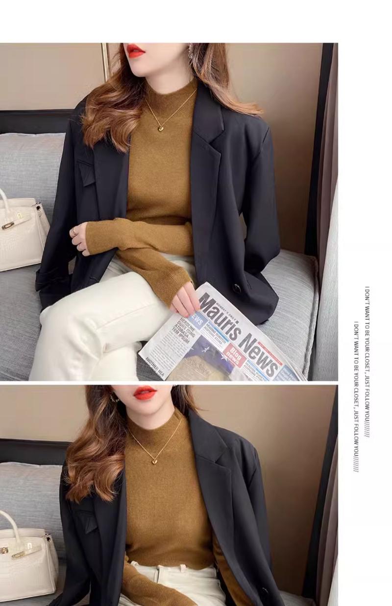 Product Introduction of High-End Western Style Inner Wear Bottoming Shirt for Women 2024 Spring and Autumn New Style Wooden Ear Mock Neck Sweater Knitwear Top 17