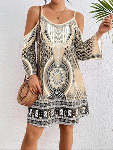 Vestido de Estampado Completo para Mujer, Vestido en A sin Mangas Casual de Moda para Vacaciones en la Playa, Vestido para Damas para el Verano