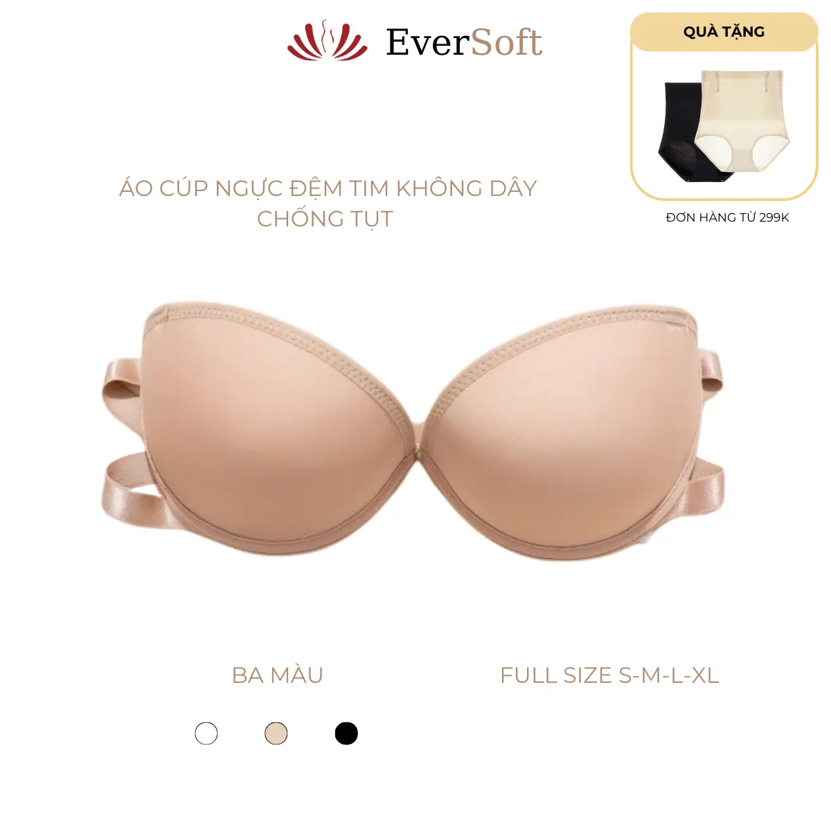 Áo Cúp Ngực Nâng Ngực Tặng Dây Trong Suốt Áo Ngực Không Dây EverSoft 912