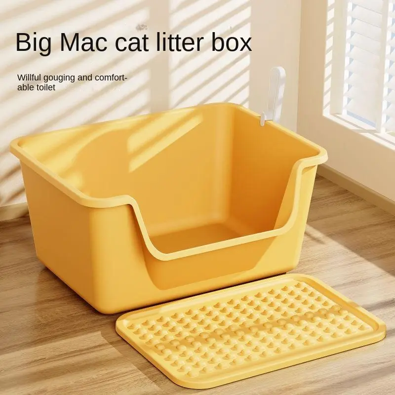 Large Deep Cat Toilet Semi-Closed Large Capacity Simple Litter Box Oversized Splash-Proof Cat Supplies Pet Litter Box