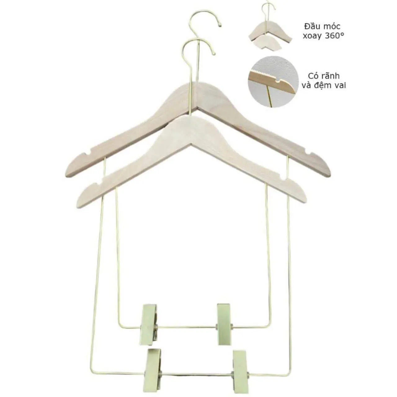 Combo 5 Móc treo bộ quần áo, móc set bộ bằng gỗ cho người lớn và trẻ em ...