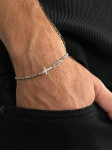 Pulsera de hombre estilo Hip Hop Callejero con diseño de cruz, Joyería de acero inoxidable retro de moda para fiestas, decoración de ropa diaria, Joyería comodín y exquisita para regalo de cumpleaños