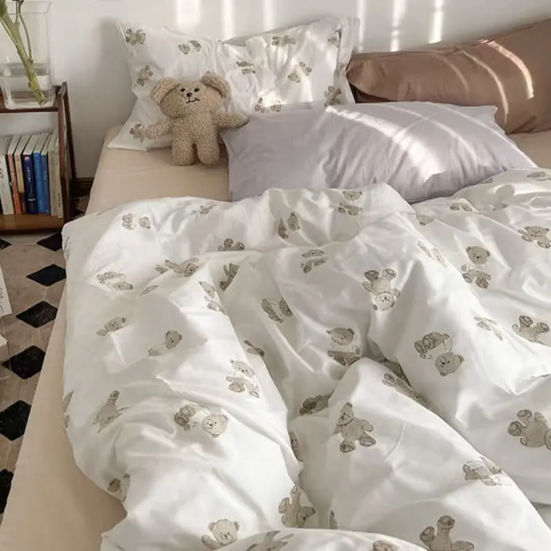 Bộ bốn mảnh, chất liệu bông đã giặt, thích hợp cho mùa Mùa Xuân và mùa thu, bộ đồ giường đơn, bộ đồ giường, vỏ chăn, bộ đồ giường, bộ đồ giường ba mảnh Ký Túc Xá, vỏ chăn 7
