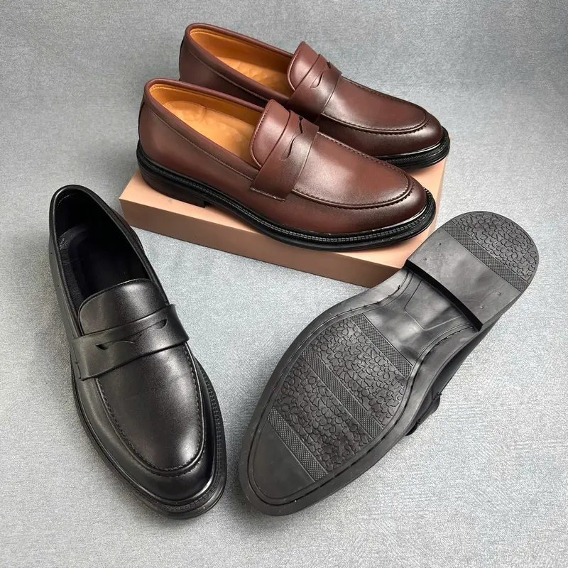 MẪU V3 - Giày Da Penny Loafer Trơn ,Đế tăng chiều cao 4,5cm,Giay Đủ size 37-44-Giày Tăng Chiều Cao Nam Nhung Shoes 1