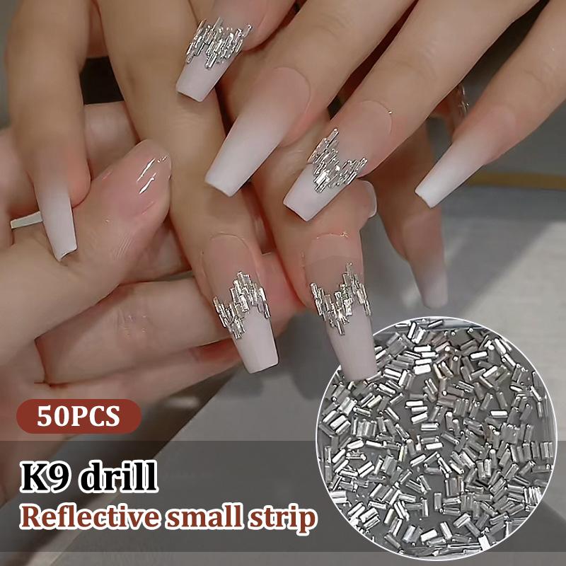 Product Introduction of Đồ Trang Trí Móng Tay Nghệ Thuật Hình Chữ Nhật Mini Phản Quang Lấp Lánh 50 Cái, Màu Trắng, Dải, Để Làm Móng 25
