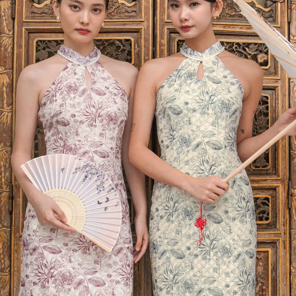 Peony Dynasty Qipao Midi Dress in Dusk Violet