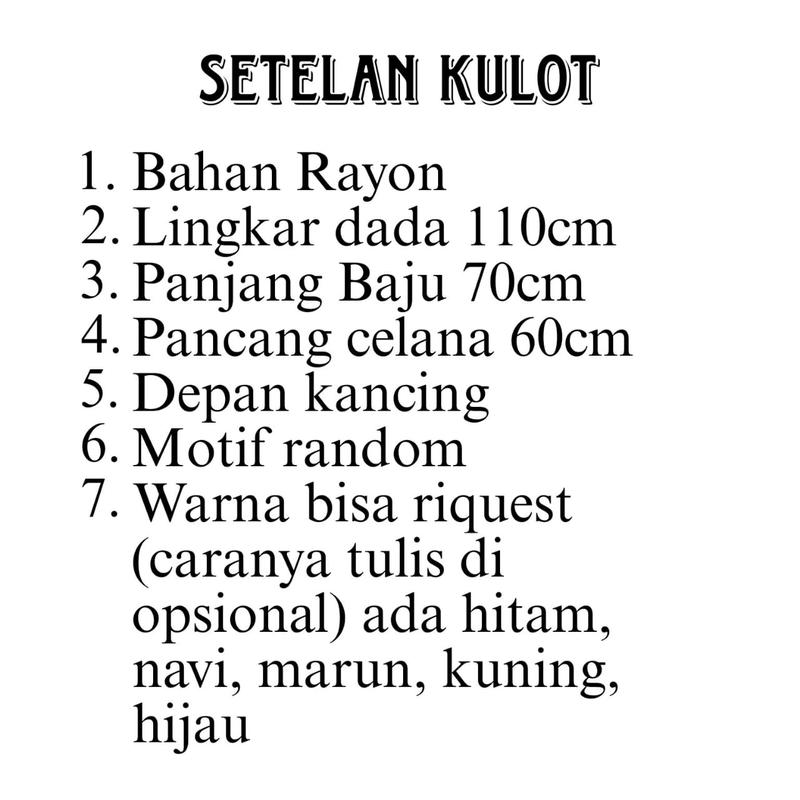 Product Introduction of setelan kulot celana pendek rayon adem murah 100k dapat 3 0