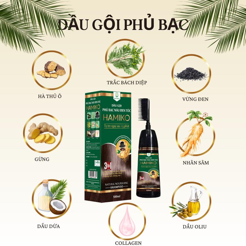 Dầu Gội Phủ Bạc Pucoliza Hamiko 500 ML, Có Lược Chải Tiện Lợi.