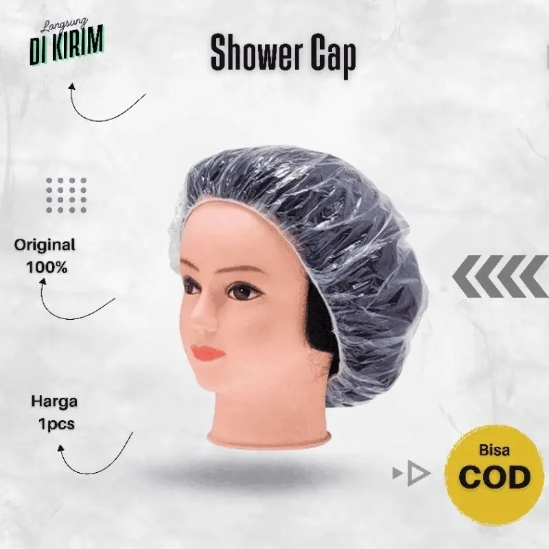 (Praktis) Penutup Rambut Shower Cap Plastik Mandi Pelindung Cat Rambut Kepala Double Karet Transparan untuk Mandi & Cat Rambut Original 100%