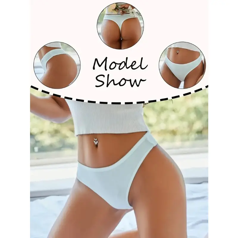6Pcs/Set Women Cotton Thongs Panties Female Ribbed Low Rise G-String Ladies Sexy Bikini 7 Solid Color Girl Soft S-XL Intimates 3