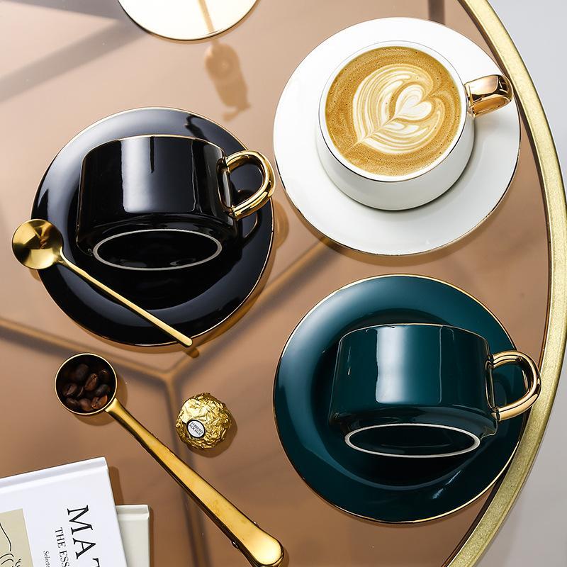 Product Introduction of Creative Coffee Cup Set, 2 Sets Ceramic Cup with Saucer, Exquisite Coffee Cup Set for Home Office Use, Drinkware 3