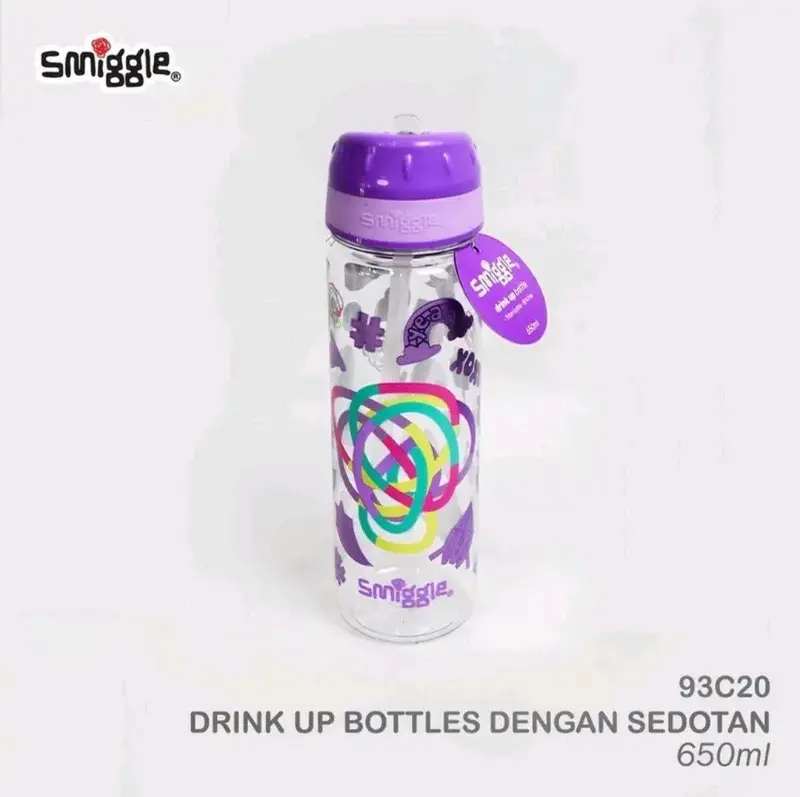 Drink Up Bottle Smiggle Botol Minum Anak Perempuan Laki-laki 650ml Terbaru Water Straw Bottles Kitchenware botol minum karakter Tahan Bocor Blue Water Bottles Sekolah 6