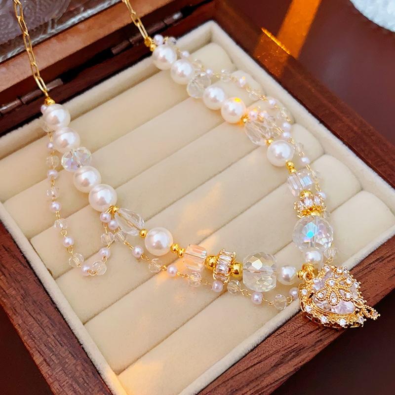 Vòng Cổ Trái Tim Pha Lê Họa Tiết Mặt Dây Chuyền Phụ Kiện Ngọc Trai Giả, Dây Chuyền Không Gây Dị Ứng, Đồ Trang Sức Sang Trọng Giá Cả Phải Chăng 2025, Miễn Phí Vận Chuyển 2