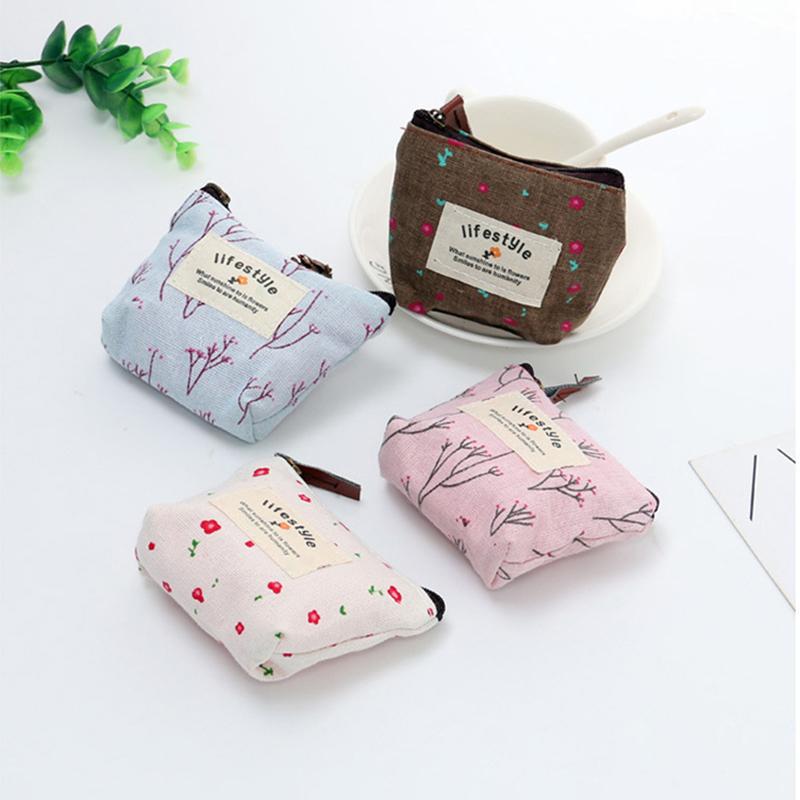 Product Introduction of 3PCS Small Fresh Fragmented Flowers Wallet Canvas Coin Purse Lady Girls Earphone Coin Key Money Storage Bag Zipper Pouch Card Holder 16