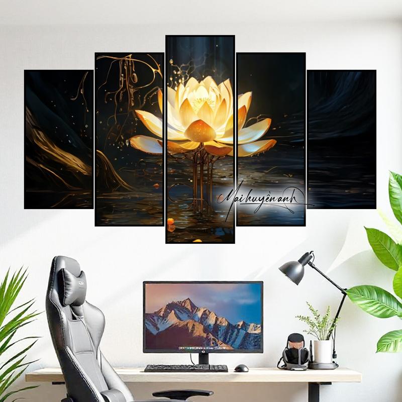Product Introduction of TRANH SEN - MẪU BỘ 5 TRANH - Trang trí phòng khách, Decor phòng ngủ -  { Mai Huyền Anh } 8