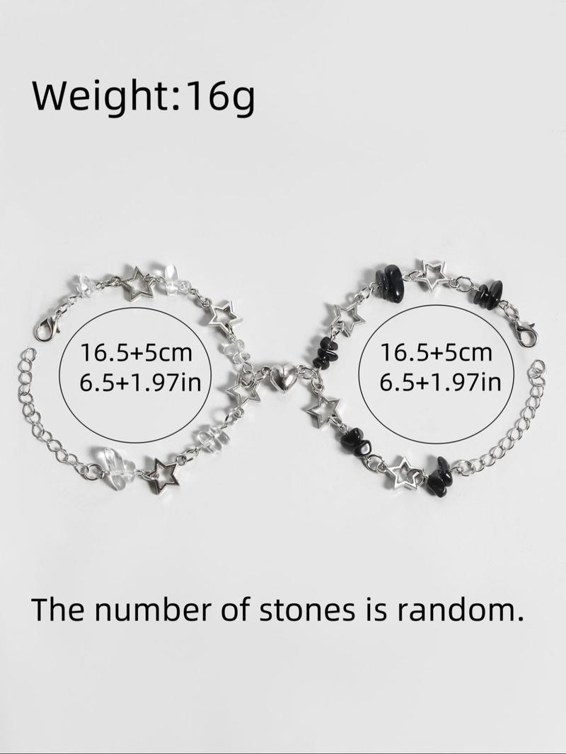 Product Introduction of Punk Style Y2k Bracelet (2pcs), Including Star & Heart & Faux Pearls Artificial Crystal & & Beaded Decor, Fashionable Jewelry for Women & Girls, Style Fashion Jewelry for Party, Trendy All-match & Exquisite Jewelry for Gift 5