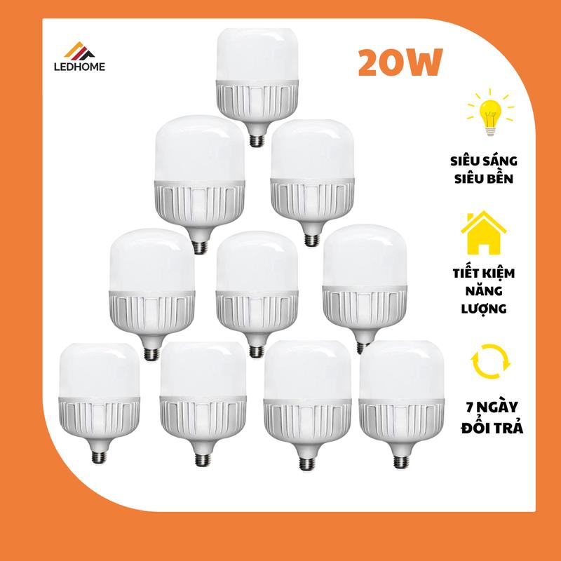 Combo 10 Bóng Đèn Led Búp Trụ 20w Ánh Sáng Trắng Ánh sáng Vàng bong đen
