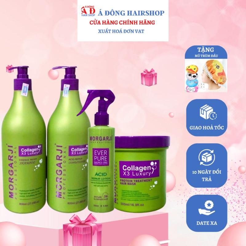 [+Tặng mũ trùm][THƠM] BỘ DẦU GỘI XẢ HẤP DƯỠNG PHỤC HỒI MỀM MƯỢT TÓC KHÔ MORGARJI COLLAGEN 3X LUXURY Gội Đầu