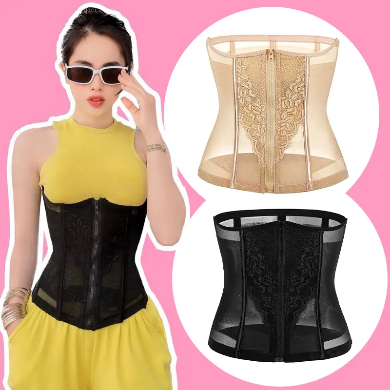 Gen nịt bụng khoá kéo co giãn chất ren mỏng dainit bung keokhoa