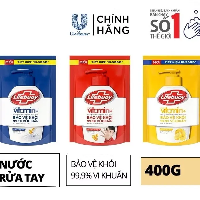 Nước rửa tay Lifebuoy túi 400g - Bảo vệ vượt trội và Dưỡng ẩm cho da - Skin Care