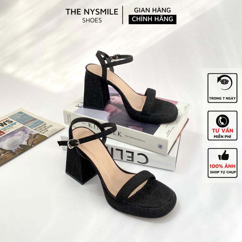 Giày nữ 11p gót vuông đúp quai ngang mảnh - THENYSMILE - RORA