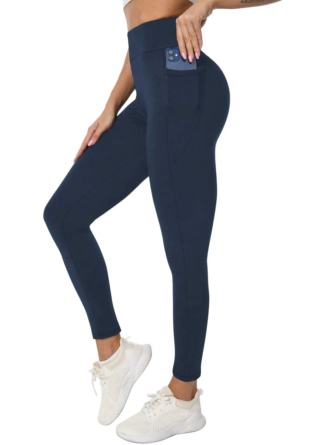 Women's Plain Pocket High Waist Leggings, Casual Comfy Skinny Pants for Daily Wear, Ladies Bottoms for All Seasons
