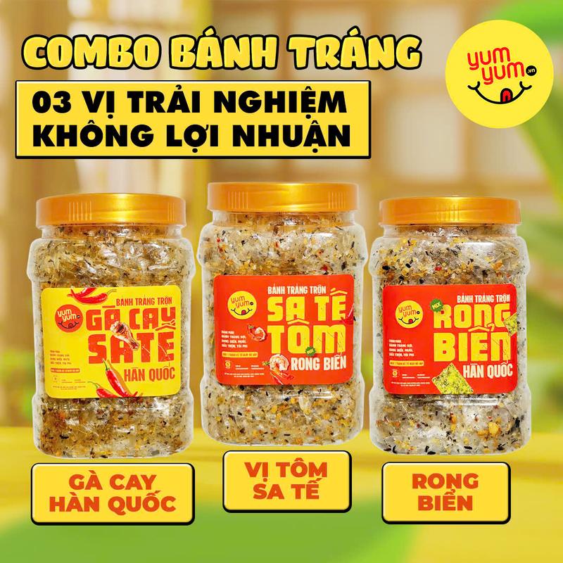 ️ COMBO 3 VỊ TRẢI NGHIỆM Gà Cay, Sa Tế Tôm, Rong Biển Bánh tráng sợi - Ăn Vặt YumYum Food - Cay, Thơm, Giòn Tan - Snack Thức Ăn