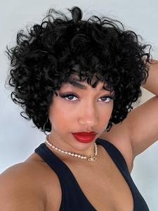100% Human Hair Afro Kinky Curly Wigs for Women, Gorgeous Fluffy Wigs, Human Hair Wigs for Party, Daily Use