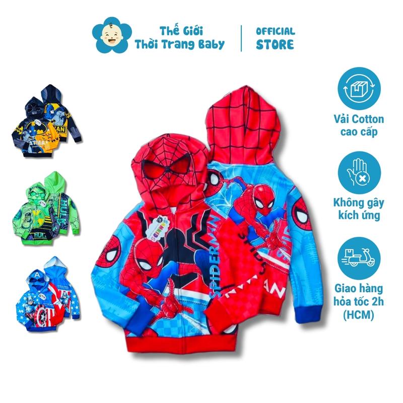   BST   Áo khoác cho bé trai người nhện spiderman từ 2 tuổi đến 5 tuổi 1 lớp vải thun dày dặn có mũ 2 lớp và khóa kéo AK40 Cotton Áo Thun Vải Cotton 