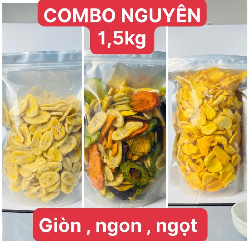 Combo Nguyên ( 1,5Kg ) : 1 túi mít thái sấy B+ 1 túi thập cẩm A + 1 túi chuối sấy A NATURE FOOD