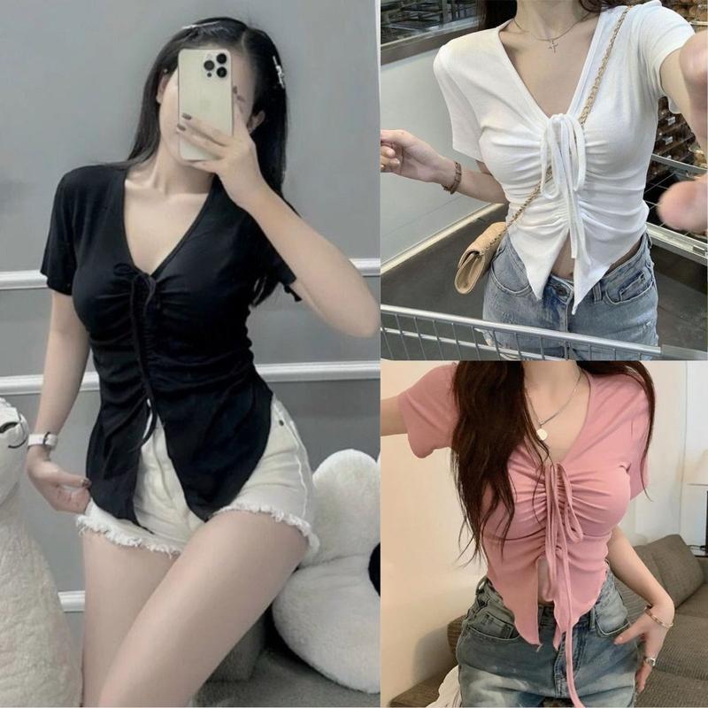 Áo Thun Bigsize Kiểu Croptop Dây Rút BigSize Chất Vải Gân Tăm Mềm Mát Lên Phom Đẹp G42