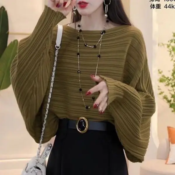Đồ Len Phong Cách Hàn Quốc, Tay Cánh Dơi, Dáng Rộng Vừa Vặn, Áo Len Mặc Trong Dáng Ôm, Thời Trang, Thiết Kế Đẹp, Dành Cho Nữ, Hàng Mới Về Mùa Thu 2024