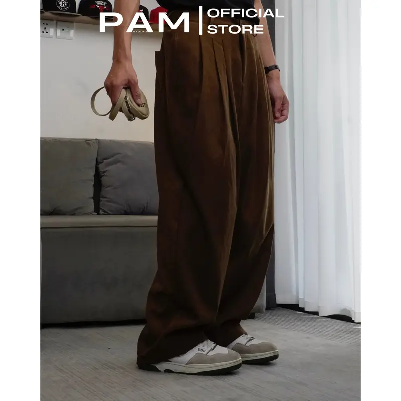 Quần ống rộng xếp ly PAMSTUDIO bản cao cấp , chất liệu nhung tăm hàn mềm mịn  form rủ , hạn chế nhắn , độ bền cao , thời trang unisex, phong cách streetwear L65 Nam Menswear Đen Pants 7