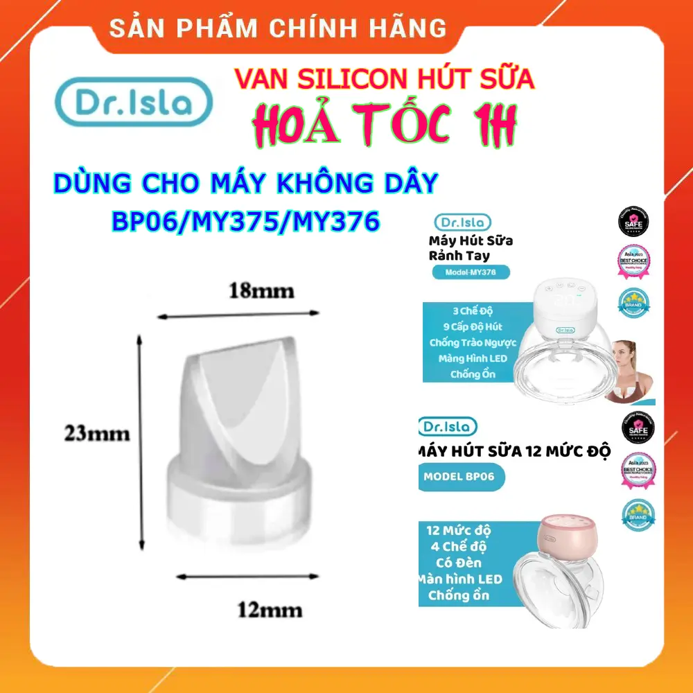 Van chân không hút sữa Dr.Isla không dây BP06/MY375/MY376 chính hãng, Van mỏ vịt, van xả, phụ kiện hút sữa