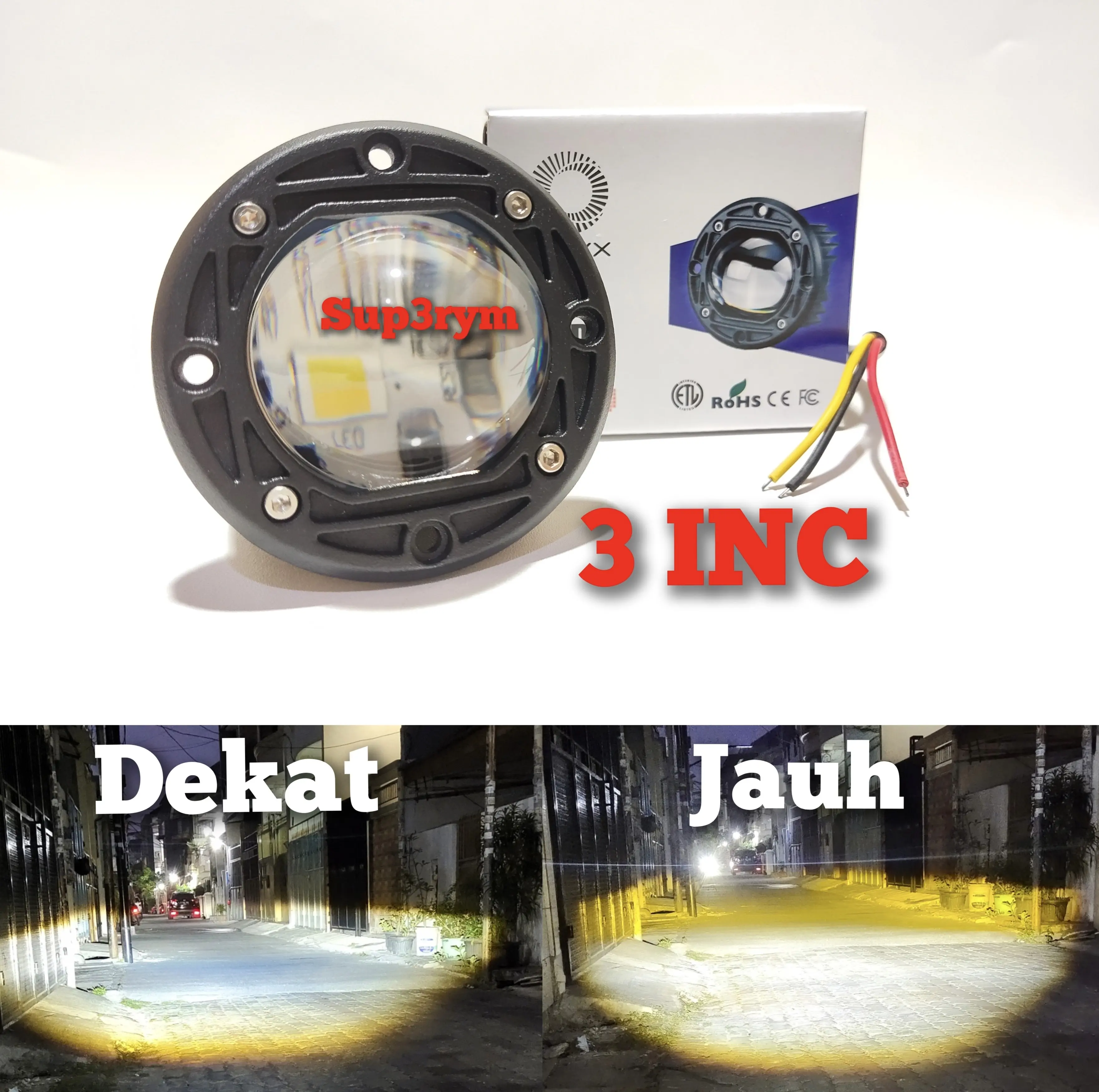 Lampu tembak Foglamp Laser Gun LED 40W 8D Bemper Mobil 3 Inc Inchi 2 Warna universal