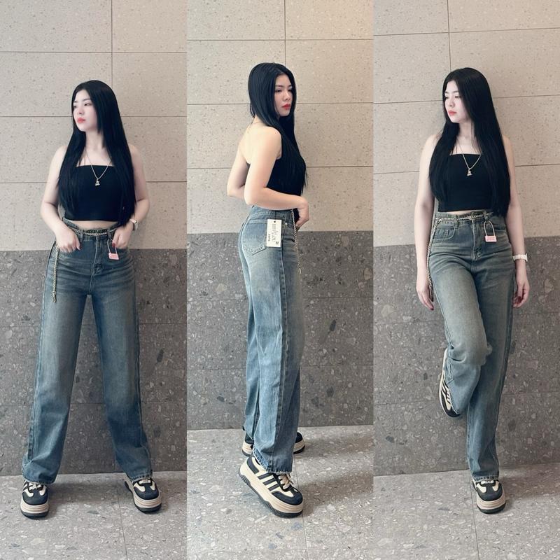 V.M-Quần Jeans Nữ Suông Trơn Màu Đậm Có Phủ Dơ (S-2XL) Vải QC Mềm có 2 chiều dài 103cm và 95cm VM3344 Women Pants