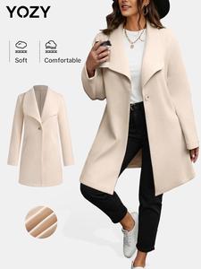 YOZY Women's Solid Button Front Waterfall Coat, Casual Long Sleeve Pocket Outerwear for Fall & Winter, Ladies Clothes for Daily Wear