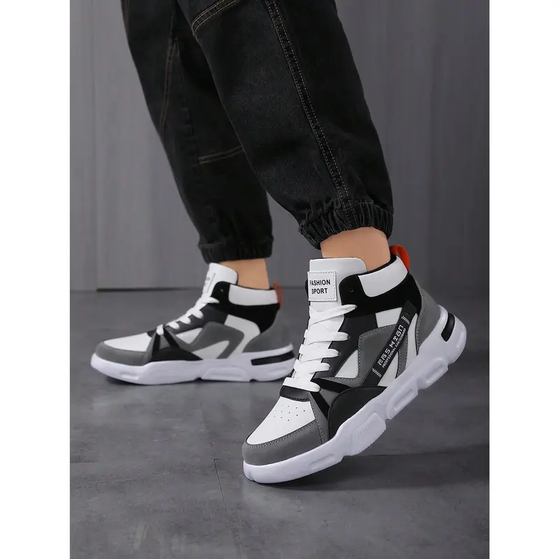 New Fashion Men Casual Shoes Lace-Up Splicing Letter Design Outdoor High-Top Sneakers, Shoes For Men 3